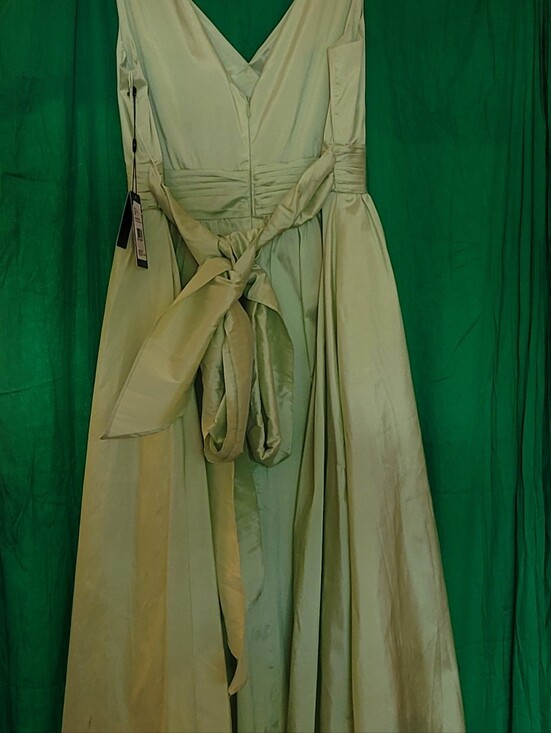Dresses & Skirts - Elegant Apple Green V-Neck Taffeta Dress with Tie Waist